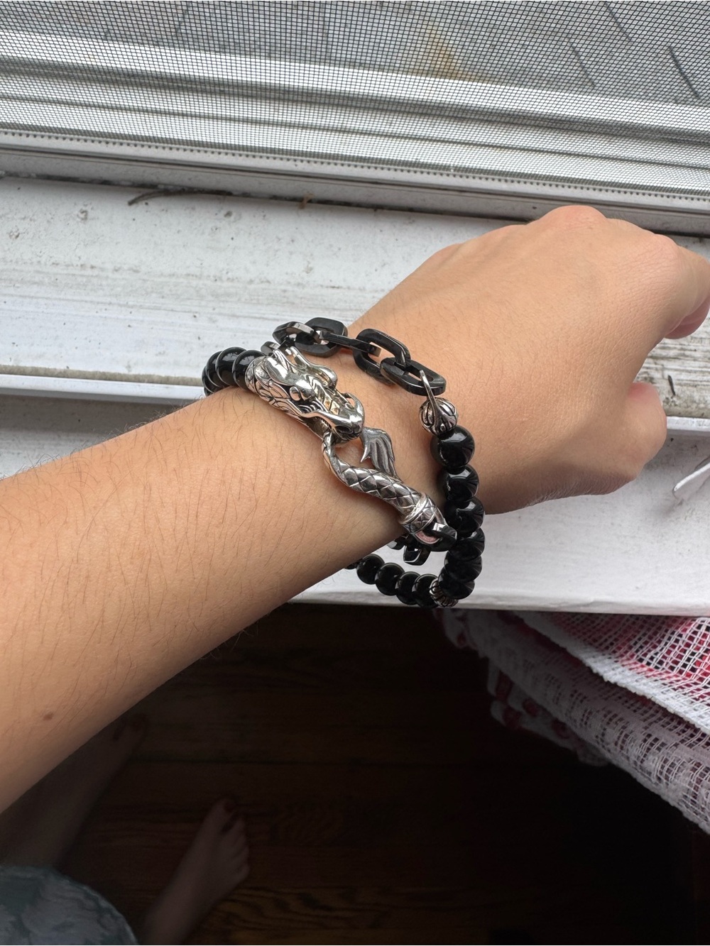 John hardy sterling silver naga double wrap bracelet necklace black onyx beads